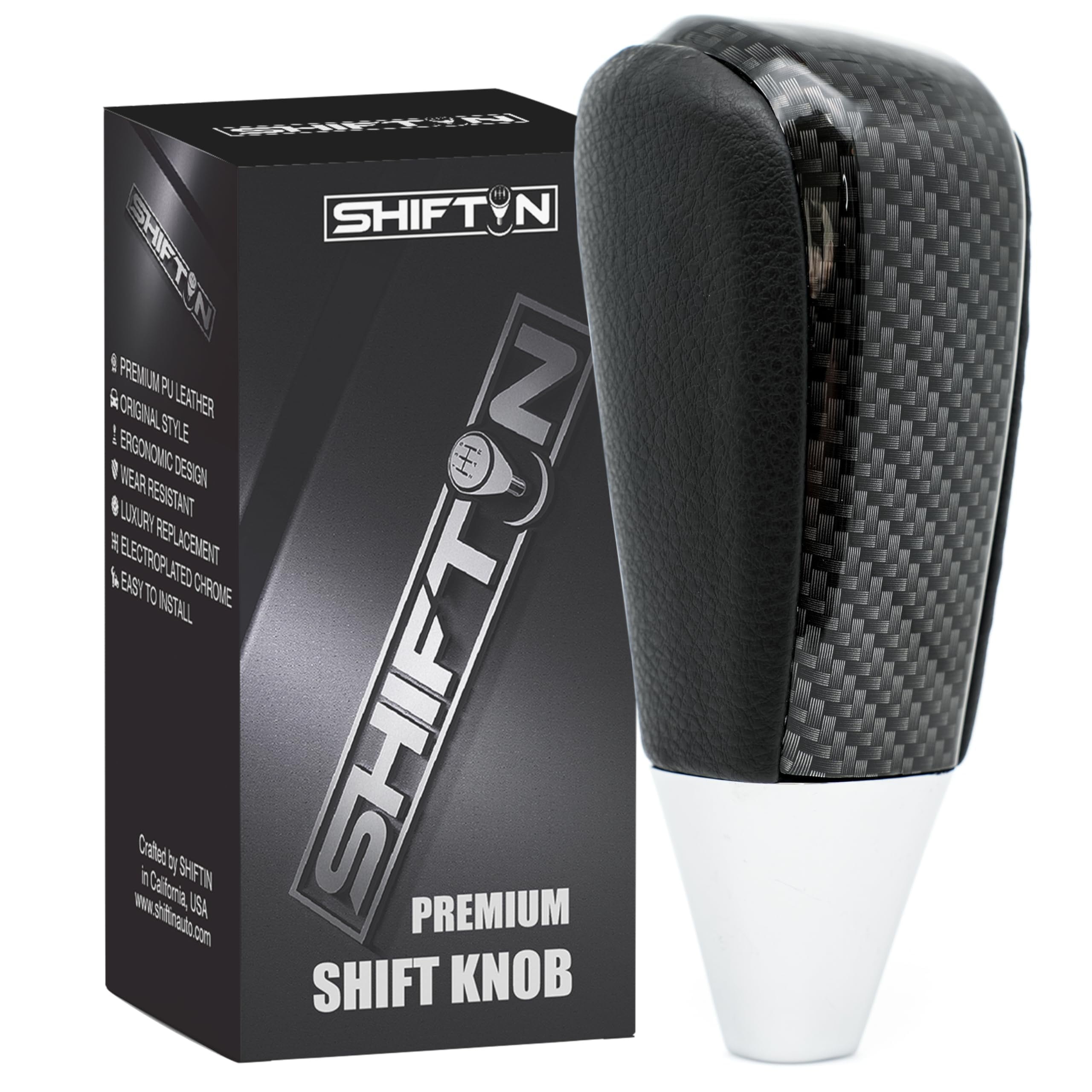 SHIFTIN Leather and Carbon Fiber Gear Shift Knob for Toyota Land Cruiser 4Runner Sequoia Tundra and Lexus (Black Leather / Carbon Fiber Pattern)
