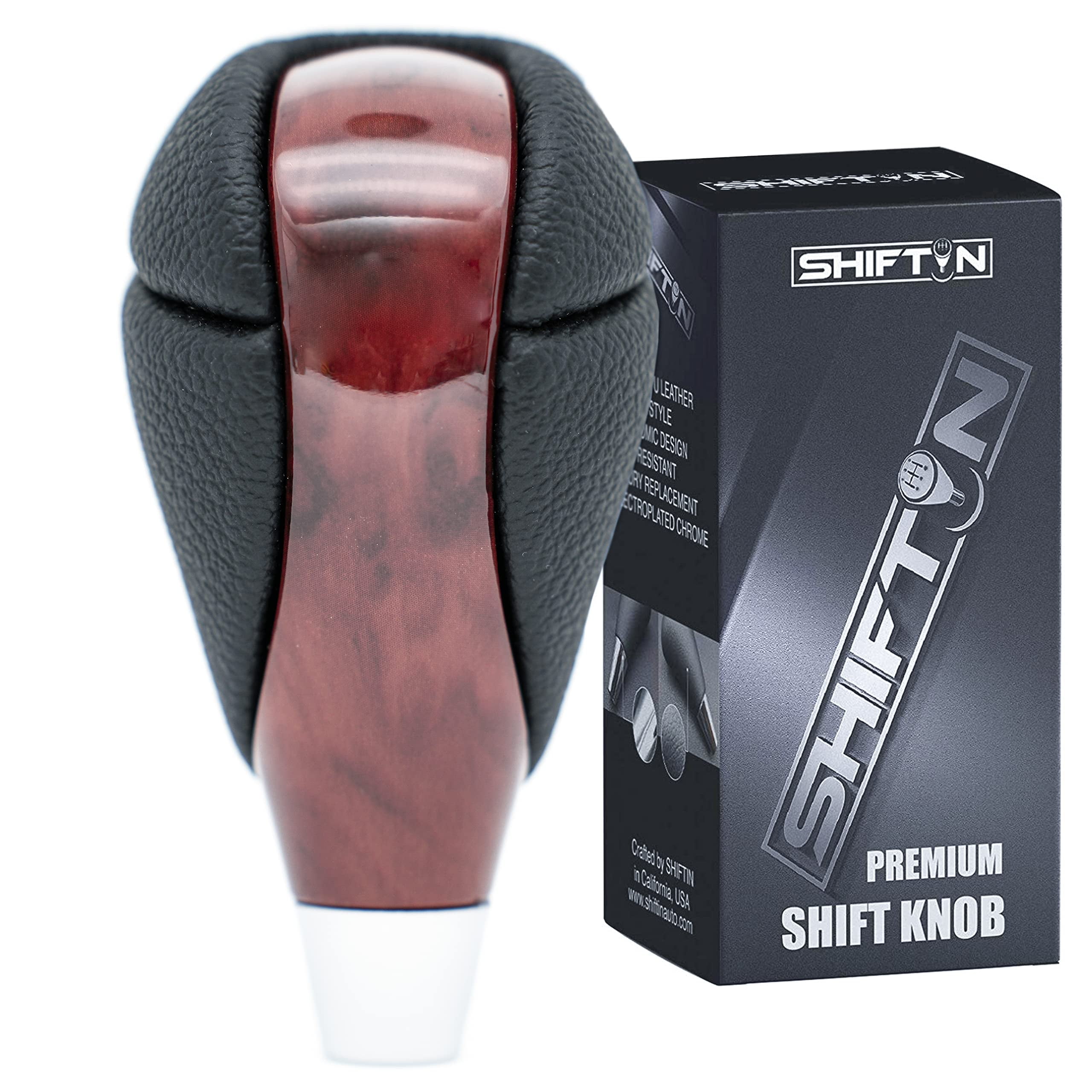 SHIFTIN Piano Black Carbon Fiber Gear Shift Knob Stick Shifter for Lexus ES300h ES350 GS300 GS350 GS430 GS450h GS460 is-F IS250 IS300 IS350 LS460 LS600h RX350 RX450h (Black Leather / Walnut Wood)