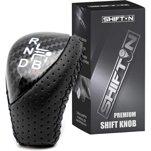 SHIFTIN Premium Replacement Accessory Gear Shift Knob Shifter for TOYOTA Auris Prius Plug-in Hybrid (Black Leather / Carbon Fiber)