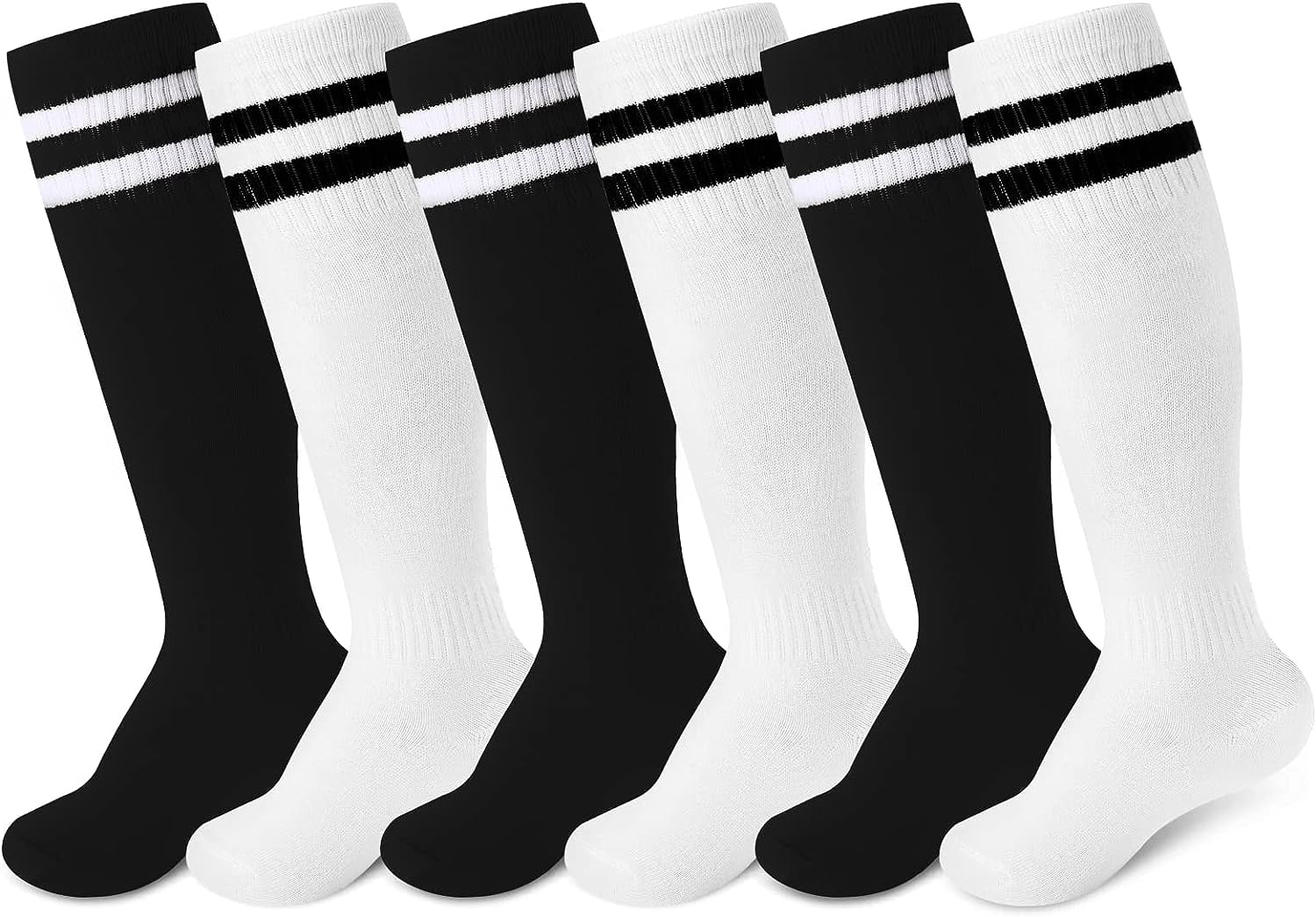 6 Pairs Kids Toddler Boys Soccer Socks 3-6/7-13/14 More Years Old Youth Tube Socks Stripes Football Socks