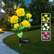 SHIKAN Solar Outdoor Lights Waterproof, Flower Stake Lights for Garden Decor, Pathway Lights for Lawn Backyard Walkway Patio Yard Decoration Landscape Lighting Auto on/off, Festival Gift Yellow Rose