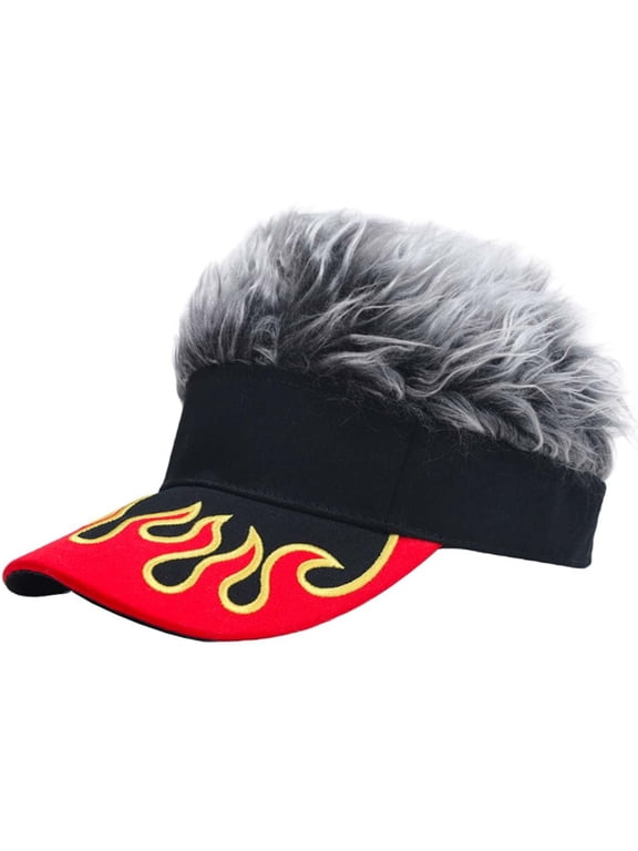 Novelty Hair Visor Sun Cap Wig Peaked Baseball Hat with Spiked Hairs hat