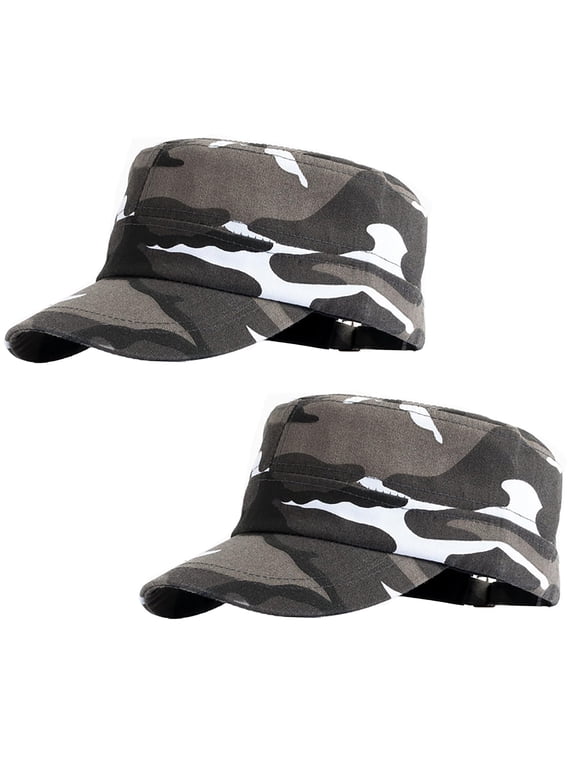 2 Pack Cadet Army Cap Military Hat for Men Women Adjustable Cotton Flat Top Outdoor Baseball Cap