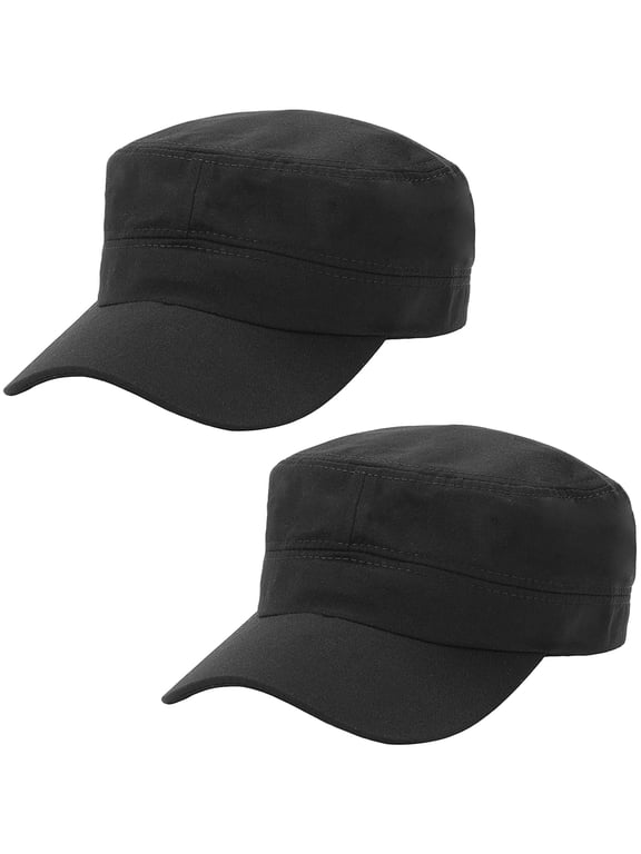 2 Pack Cadet Army Cap Military Hat for Men Women Adjustable Cotton Flat Top Outdoor Baseball Cap