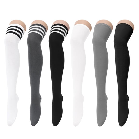 SHILINLANG 6-Pack Striped Thigh High Socks for Women Cotton Thigh Highs | Knee High Stockings:Breathable,Soft,Durable,Stretchy,Versatile,Flattering,for Casual,Cheerleader,Cosplay,Party,Sports,Femboy