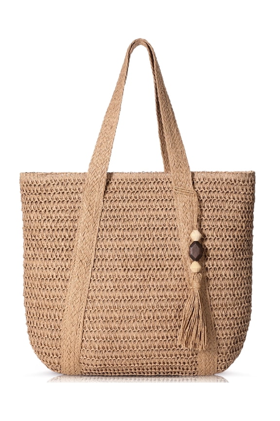 Beach Bags for Women - Straw Bag with Zipper, Soft Woven beach bag, Casual Straw Shoulder Bag for Daily Use