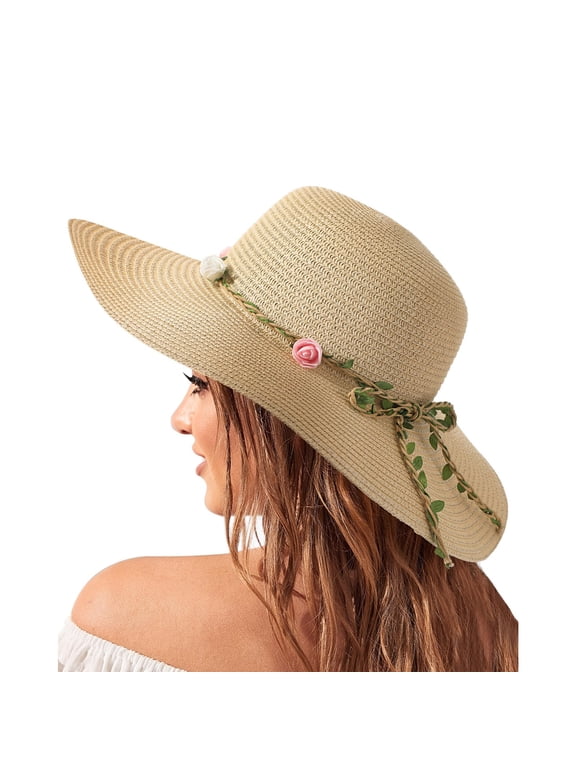 Beach Hat for Women, Wide Brim Sun Straw Hats for Women, Sun Hat Womens UPF 50+ UV Protection, Floppy Foldable Summer Hats