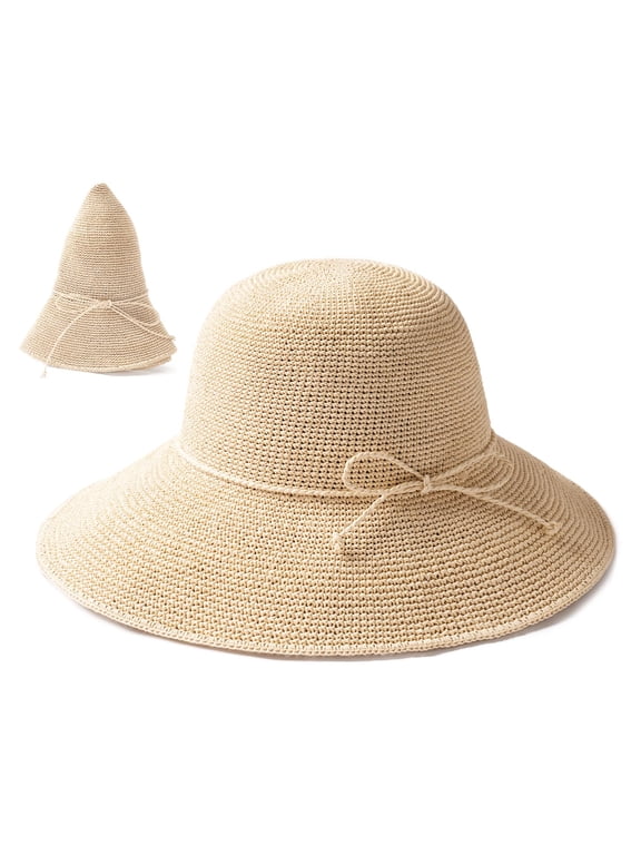 Beach Sun Hat for Women Foldable Packable Handmade Straw Hats Sun Protection Floppy Travel Essentials