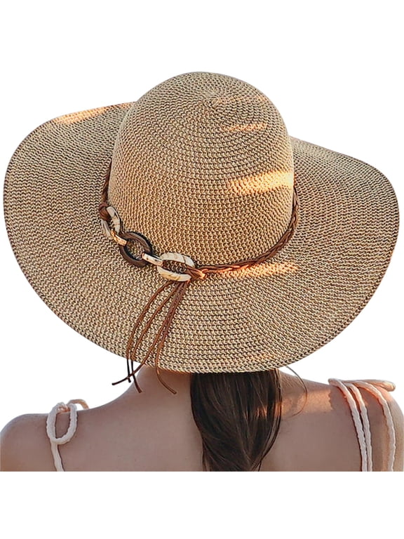 Beach Sun Straw Hats for Women, UPF 50+ UV Sun Protection Wide Brim Summer Straw Hat Foldable Packable Roll up Cap