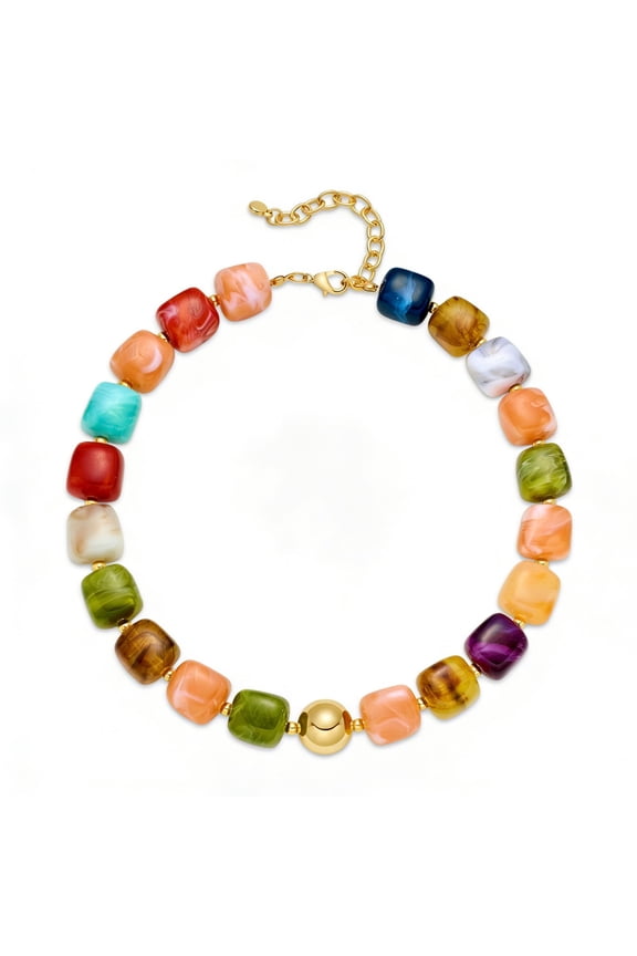 Colorful Chunky Necklaces for Women Trendy Multicolor Large Square Resin Beads Necklace Boho Chunky Statement Choker Necklaces Y2K Summer Jewelry
