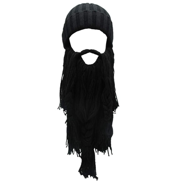 SHILINLANG Creative Barbarian Knit Beard Hat Viking Hat with Horns Funny Barbarian Vagabond Beard Beanie Hats for Men Winter Knitted Wig Beanie Hats