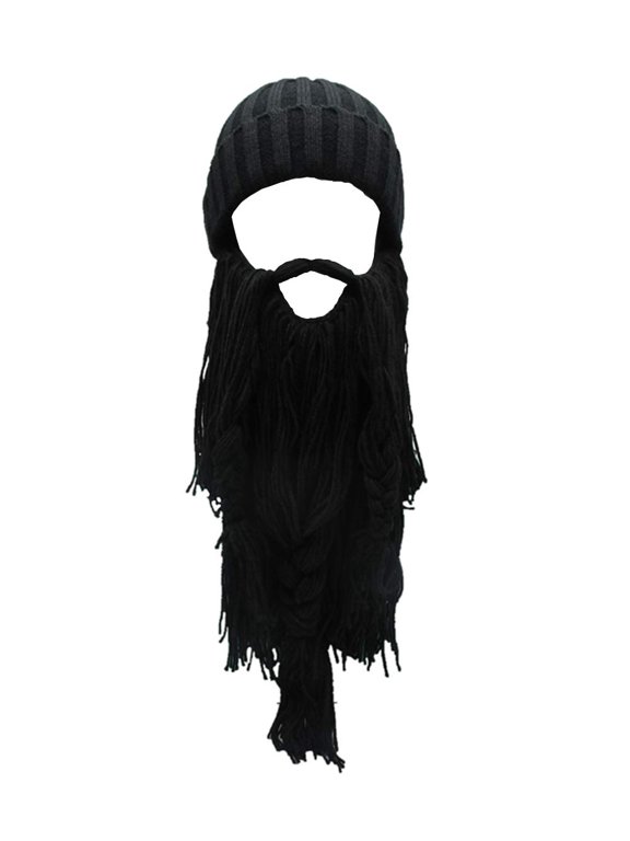 Creative Barbarian Knit Beard Hat Viking Hat with Horns Funny Barbarian Vagabond Beard Beanie Hats for Men Winter Knitted Wig Beanie Hats