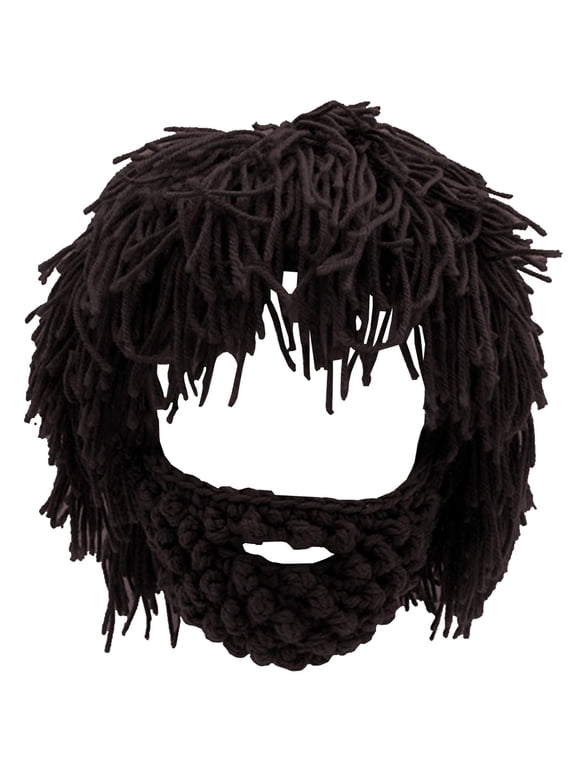Creative Barbarian Knit Beard Hat Viking Hat with Horns Funny Barbarian Vagabond Beard Beanie Hats