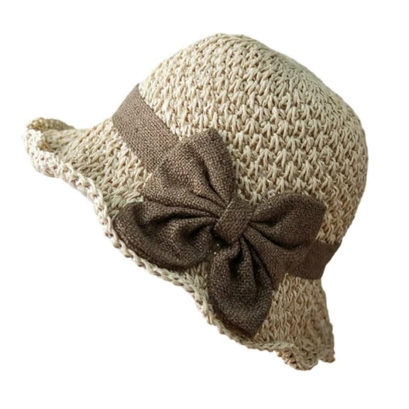 SHILINLANG Elegant Woven Straw Sun Hat with Bow Summer Beach Sun Straw Hats for Women Wide Brim Packable Travel Bucket Hats