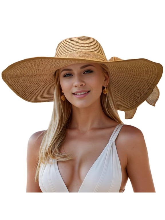 Floppy Big Beach Straw Hats for Women Foldable Summer Wide Brim Packable Sun Hat Womens Travel Straw Fedora Hat