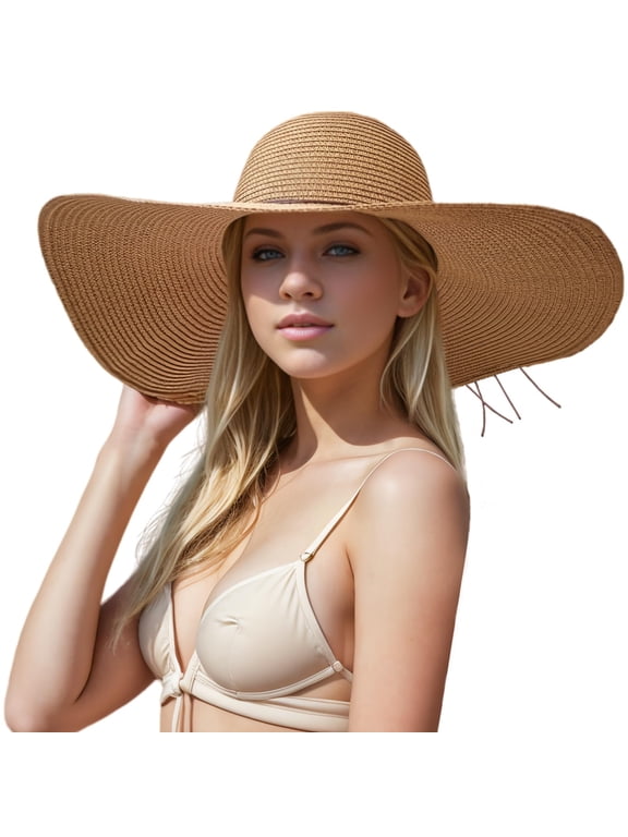Floppy Big Beach Straw Hats for Women Foldable Summer Wide Brim Packable Sun Hat Womens Travel Straw Fedora Hat
