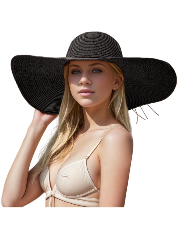 Floppy Big Beach Straw Hats for Women Foldable Summer Wide Brim Packable Sun Hat Womens Travel Straw Fedora Hat