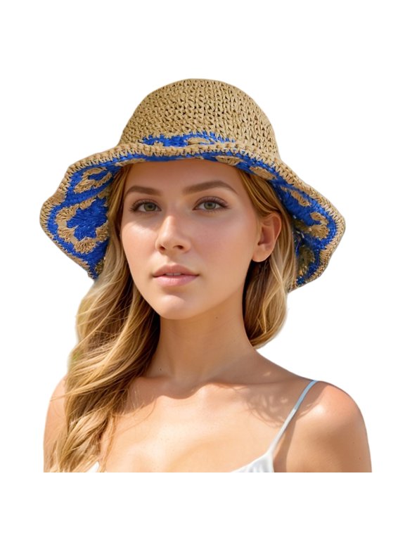 Floppy Big Beach Straw Hats for Women Foldable Summer Wide Brim Packable Sun Hat Womens Travel Straw Fedora Hat