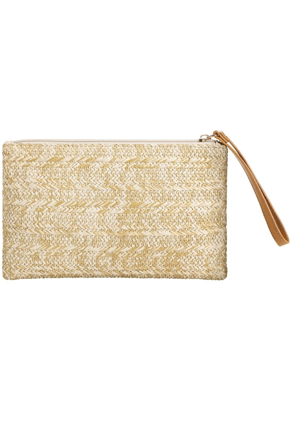 Straw Purse Bag for Women Bohemian Handbag with Zipper Wristlet, Straw Clutch Womens Beach Clutch Purse for Summer