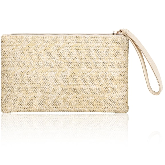 SHILINLANG Straw Purse Bag for Women Bohemian Handbag with Zipper Wristlet, Straw Clutch Womens Beach Clutch Purse for Summer
