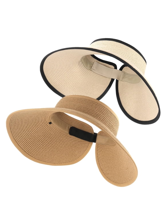 Straw Sun Visor Hats for Women UPF 80+ Wide Brim Pontytail Summer Beach Hats