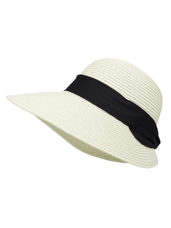 Summer Beach Sun Straw Hats for Women Wide Brim Packable Travel Bucket Hats UPF 50+