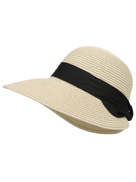 Summer Beach Sun Straw Hats for Women Wide Brim Packable Travel Bucket Hats UPF 50+