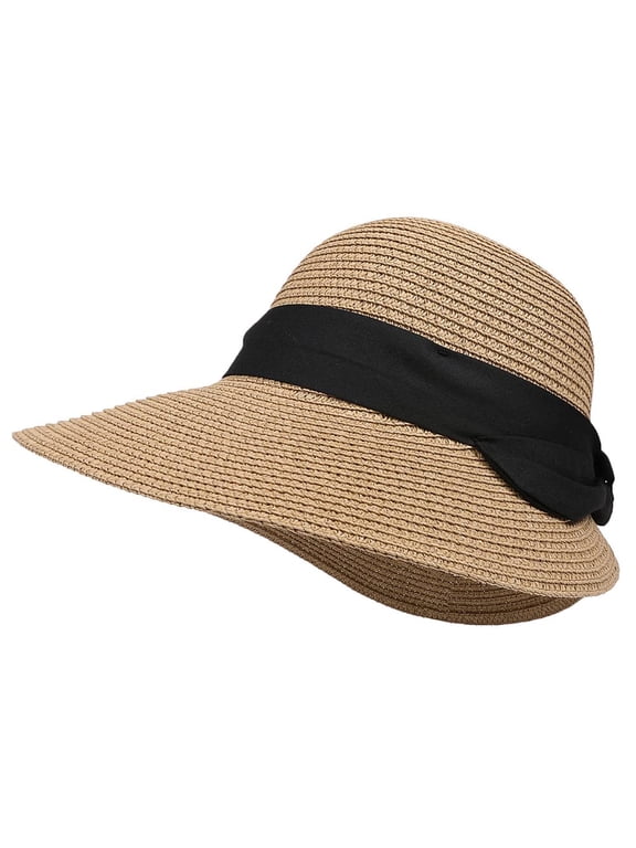 Summer Beach Sun Straw Hats for Women Wide Brim Packable Travel Bucket Hats UPF 50+