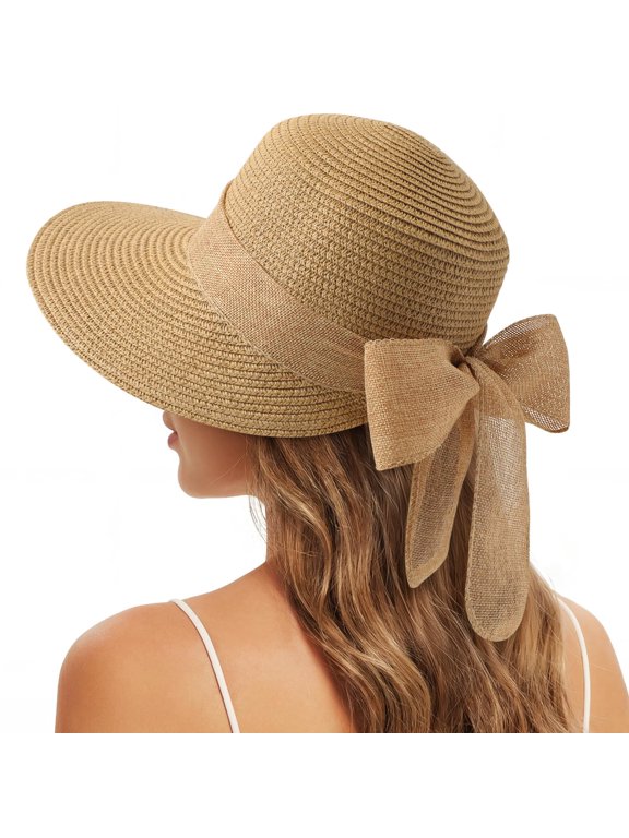 Sun Hats for Women, Straw Beach Hat UV Sun Protection, Foldable Bowknot Sun Beach Hats Summer Hat
