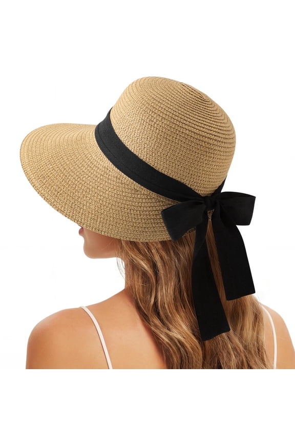 Sun Hats for Women, Straw Beach Hat UV Sun Protection, Foldable Bowknot Sun Beach Hats Summer Hat