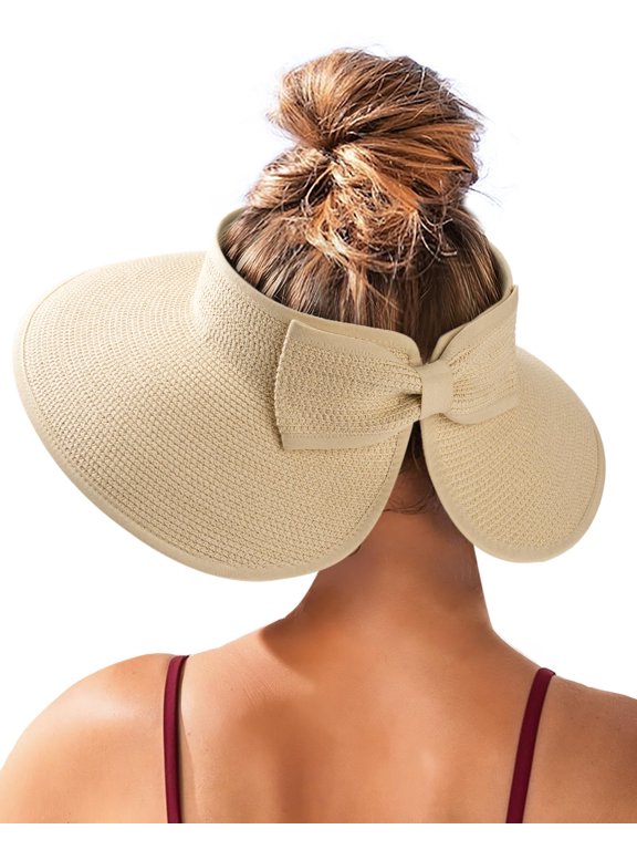Sun Visor Hats for Women Beach Hat Ponytail Summer UPF 80+ Beach Vacation Essentials Packable Wide Brim