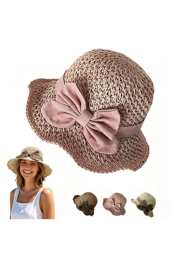 Versatile Retro Woven Handmade Straw Hat with Ruffled Bow, 2026 Foldable Sun Hat for Beach Vacation City Travel