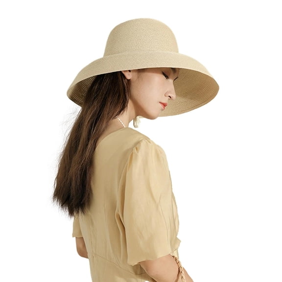 SHILINLANG Wide-Brim Classic Elegant Style Foldable Straw Hat Women's Retro UV Resistant Sun Hats for Outdoor, Beach and Travel