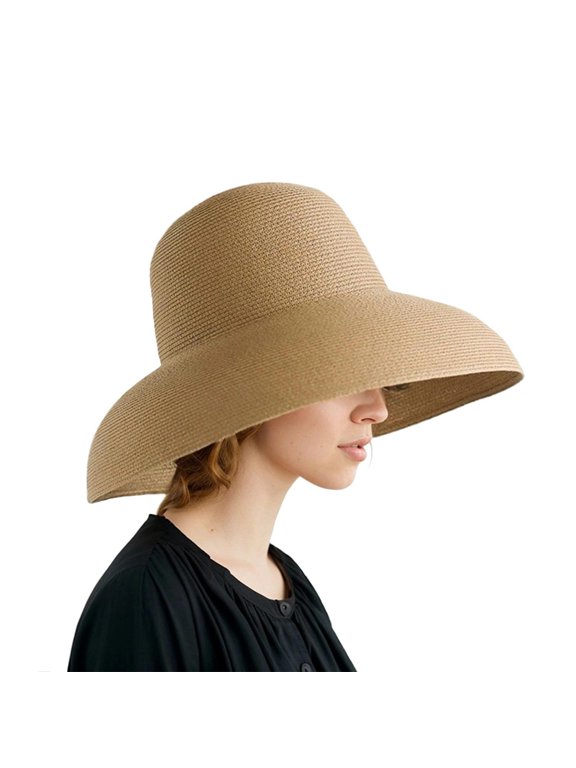 Wide-Brim Classic Elegant Style Foldable Straw Hat Women's Retro UV Resistant Sun Hats for Outdoor, Beach and Travel