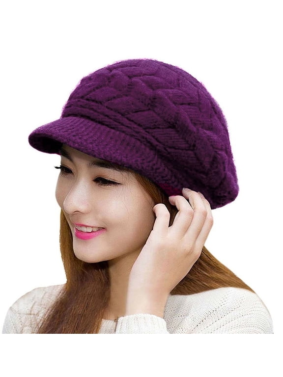 Women Winter Warm Knit Hat Wool Snow Ski Caps with Visor Snow Ski Caps with Visor Gifts