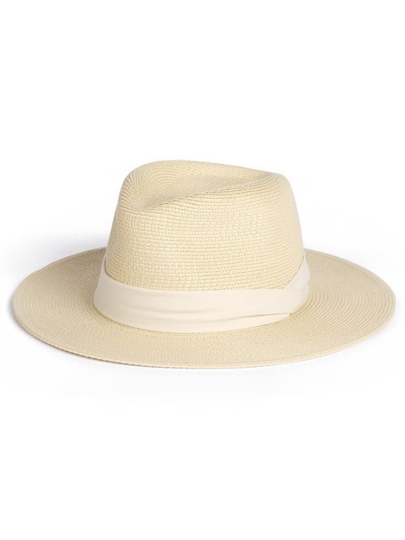 Womens Mens Wide Brim Straw Panama Hat Fedora Summer Beach Sun Hats UPF Straw Hat for Women