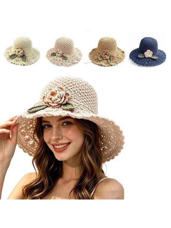 Womens Straw Hat Summer Straw Beach Sun Hats for Women Floppy Crochet Hat Beach Sun Straw Hats