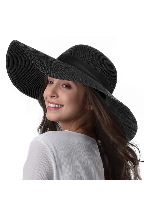 Womens Sun Straw Hat Wide Brim UPF 80 Summer Hat Foldable Packable Floppy Beach Hats for Women