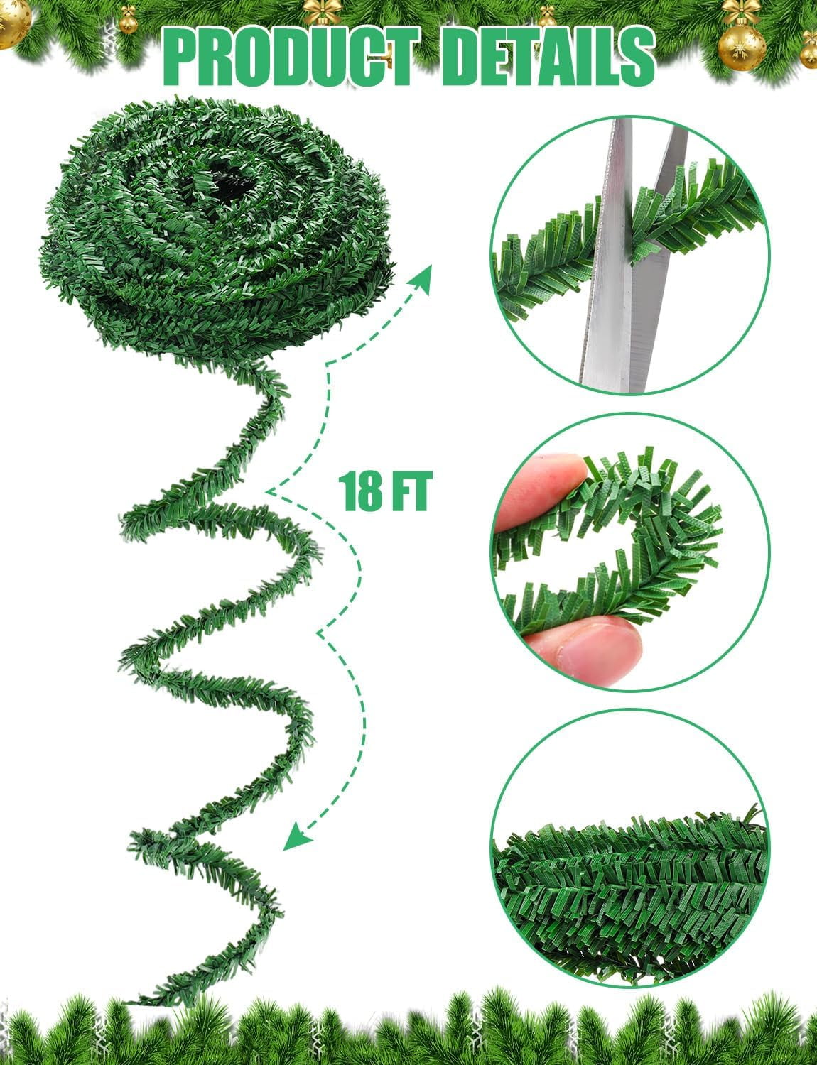 SHILIU-108Ft Christmas Artificial Miniature Pine Garlands, Realistic ...