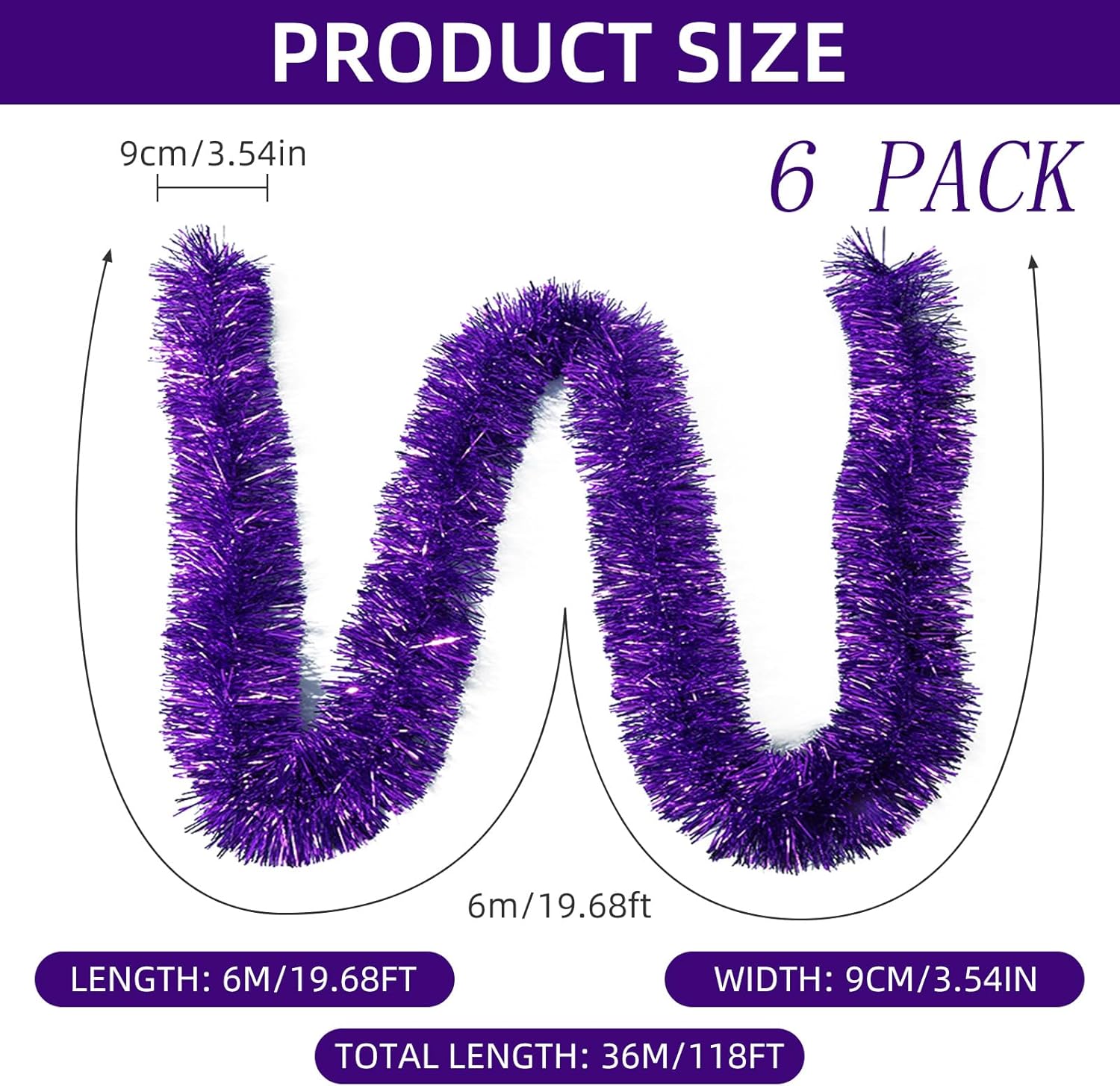 SHILIU-118 Feet Purple Christmas Tinsel Garland, Metallic Twist Garland ...