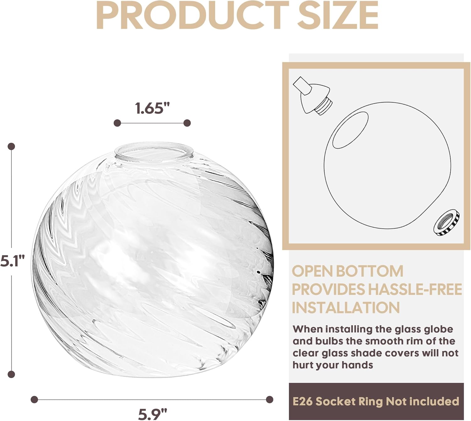 SHILIU-2 Pack Lamp Globe Glass Shade, Clear Striped Glass Glassshade ...
