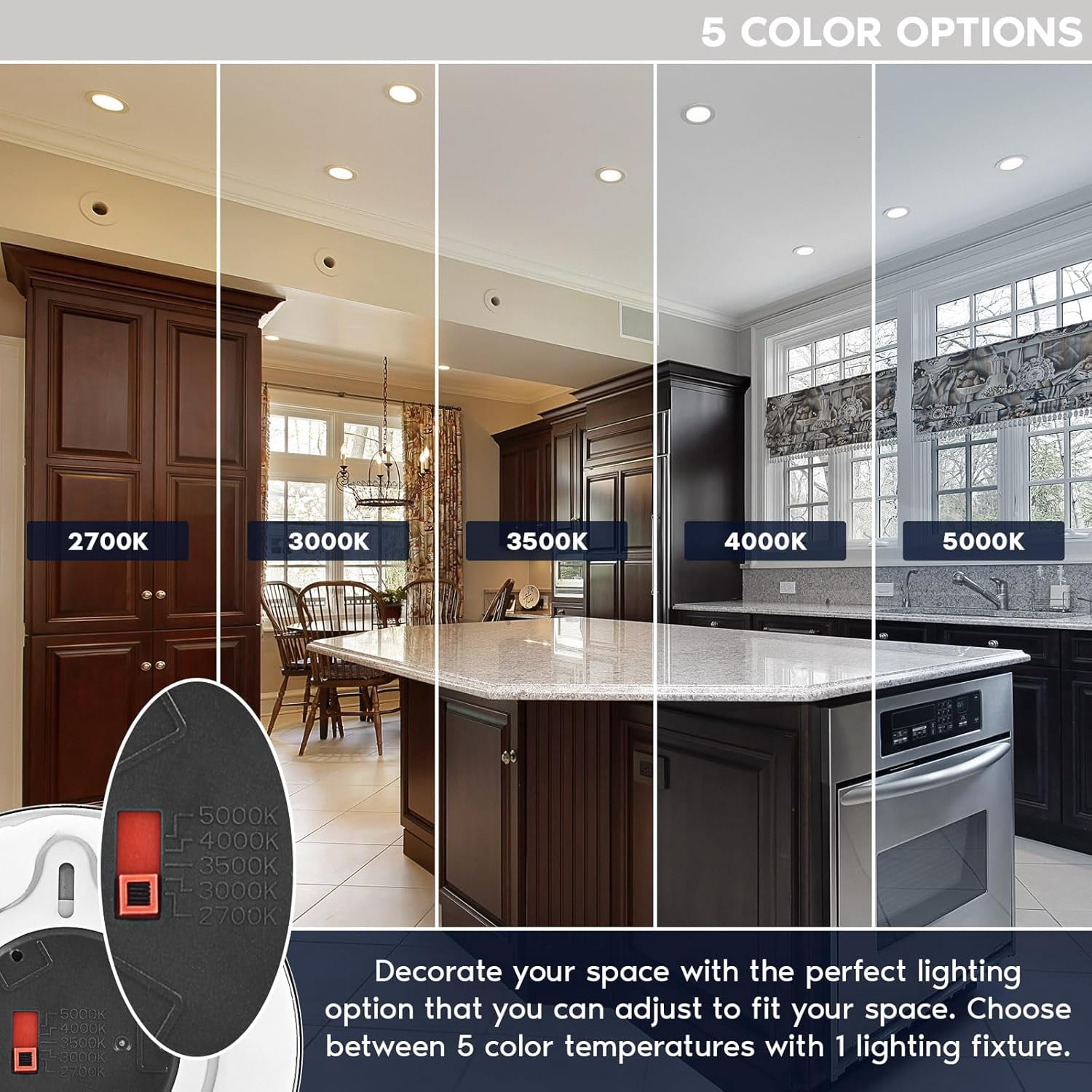 SHILIU-3-4 Inch LED Flush Mount & Recessed Light, 7.5W, 5CCT 2700K ...