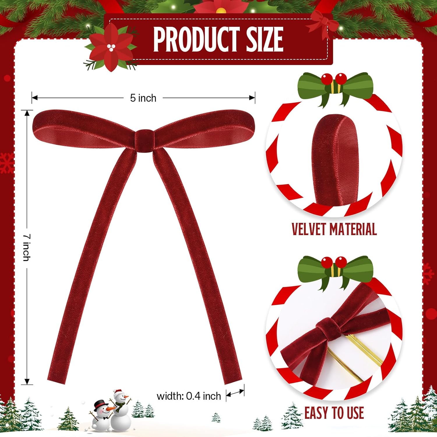 SHILIU-36 Pcs Christmas Velvet Bows Vintage Rustic Xmas Tree Velvet ...