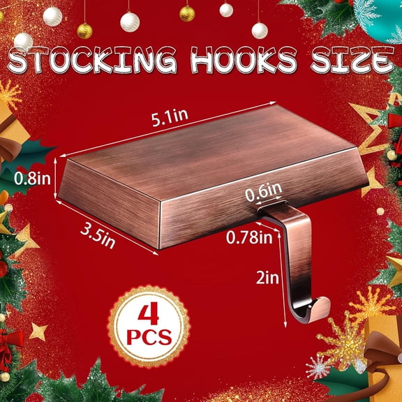 SHILIU-4 Pack Heavy Duty Metal Christmas Stocking Holders for Mantle, Non-Slip Fireplace Stocking Hooks Xmas Holiday Party Decorations for Counter Tables Window Fireplace Mantle Home Shelf Decor