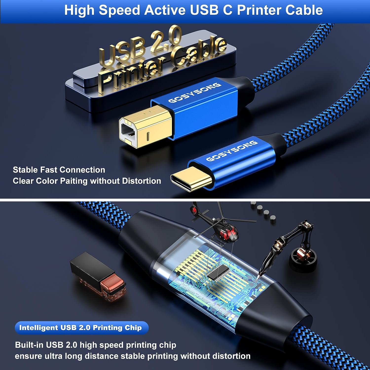 SHILIU-50ft USB C to USB B Printer Cable - Active, High Speed ...