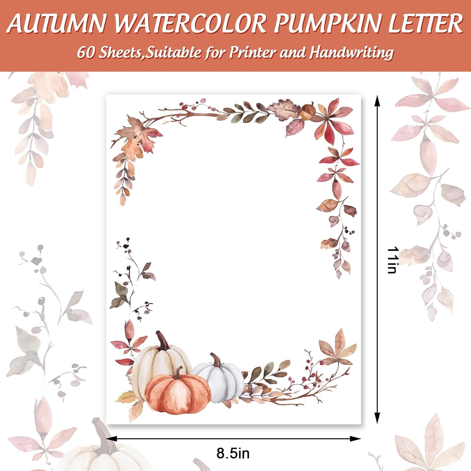 SHILIU-60 Sheet Fall Watercolor Stationery Letterhead Paper Pumpkins ...