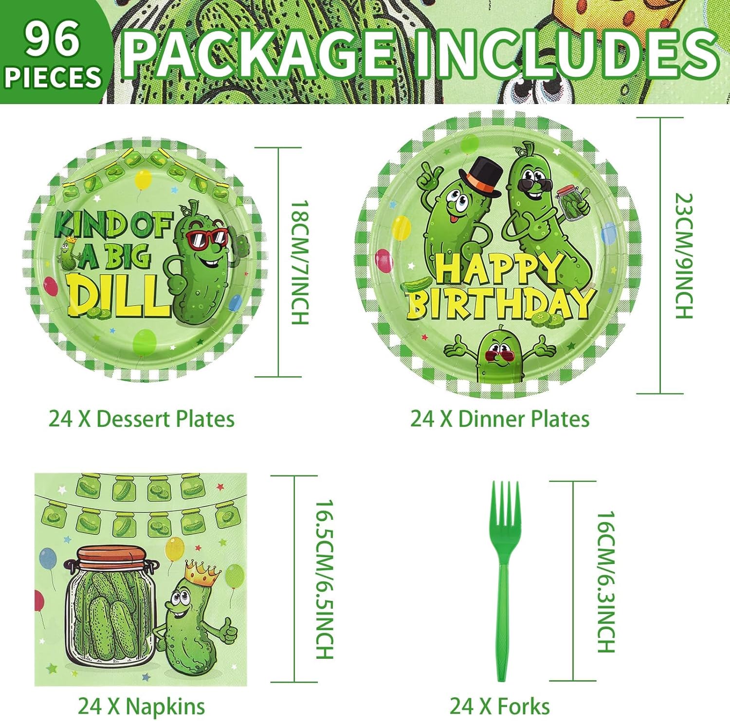 Pickle Fans SHILIU-96 Pcs Funny Pickle Party Supplies Cartoon Pickle Party Plate ...