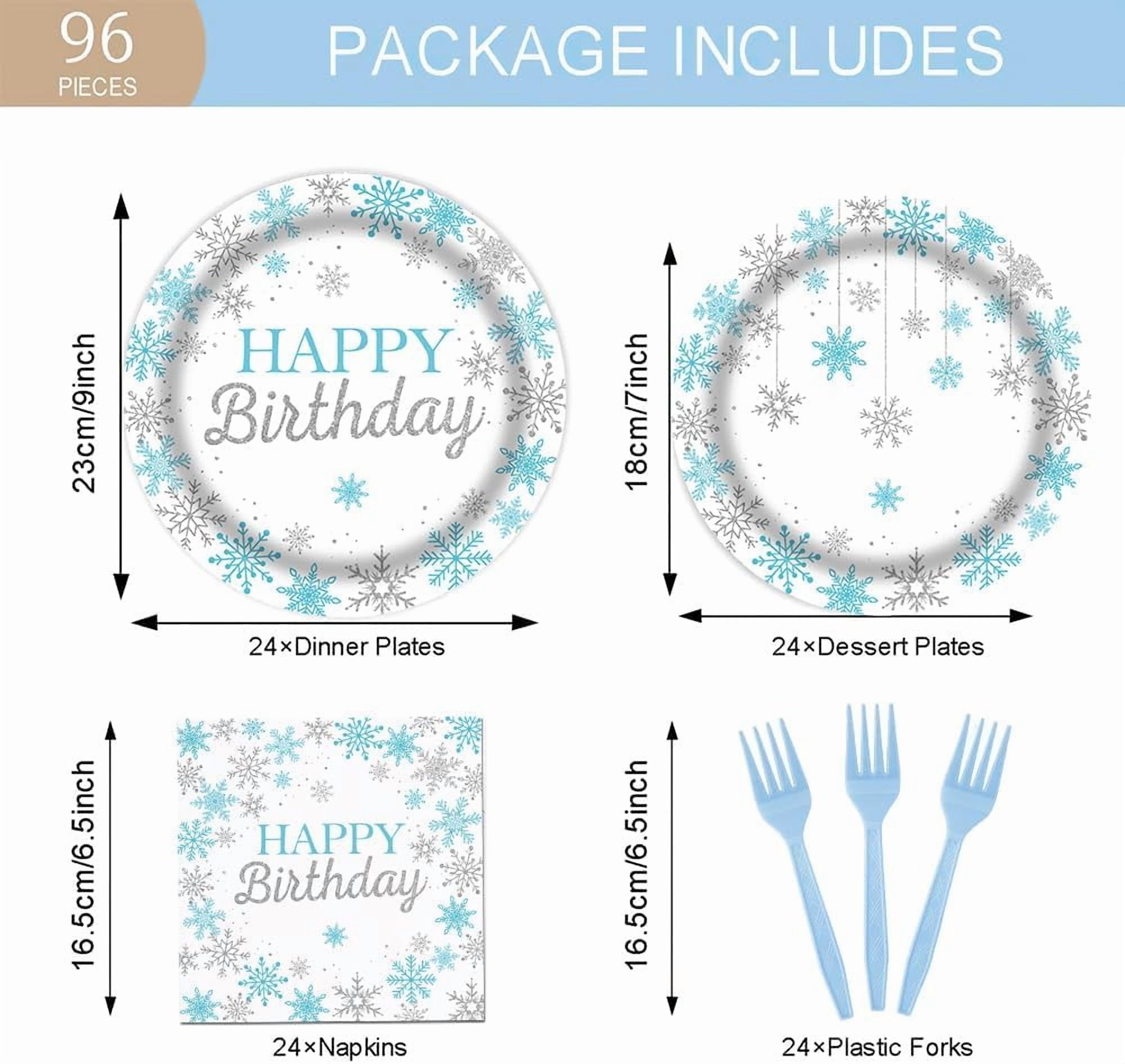 SHILIU-96Pcs Winter Snowflake Happy Birthday Party Tableware Supplies ...