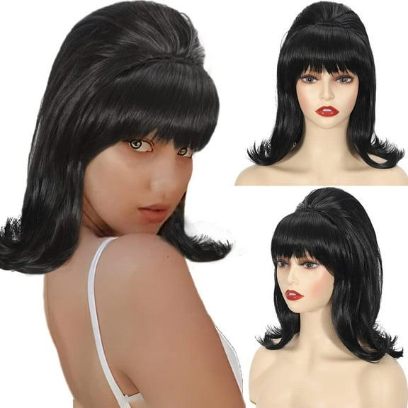 SHILIU-Black Beehive Wig Women 50s 60s 70s Wig with Bang Retro Bouffant Wigs Drag Queen Wigs
