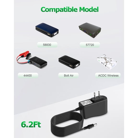 SHILIU-Charger for Halo Bolt 57720 AC Adapter 14V Replacement Charger for Halo Bolt 58830 44400 1201 Air Compact ACDC Wireless Car Jump Starter Power Cord 58830 Charging Cord